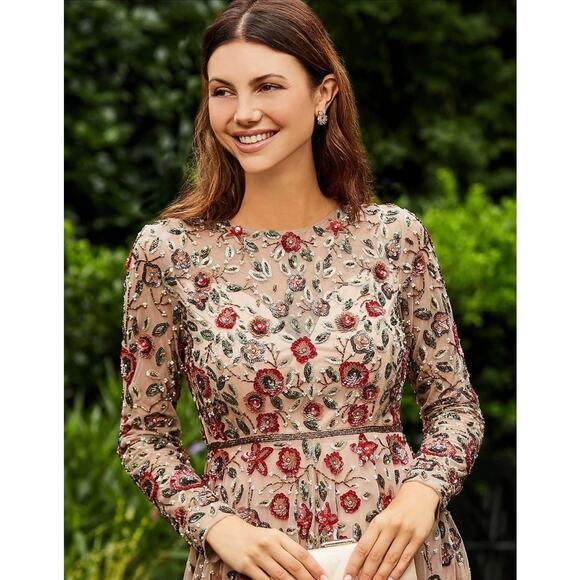 MAC DUGGAL Beige Embellished High Neck Long Sleev
Gown - Picture 3 of 10